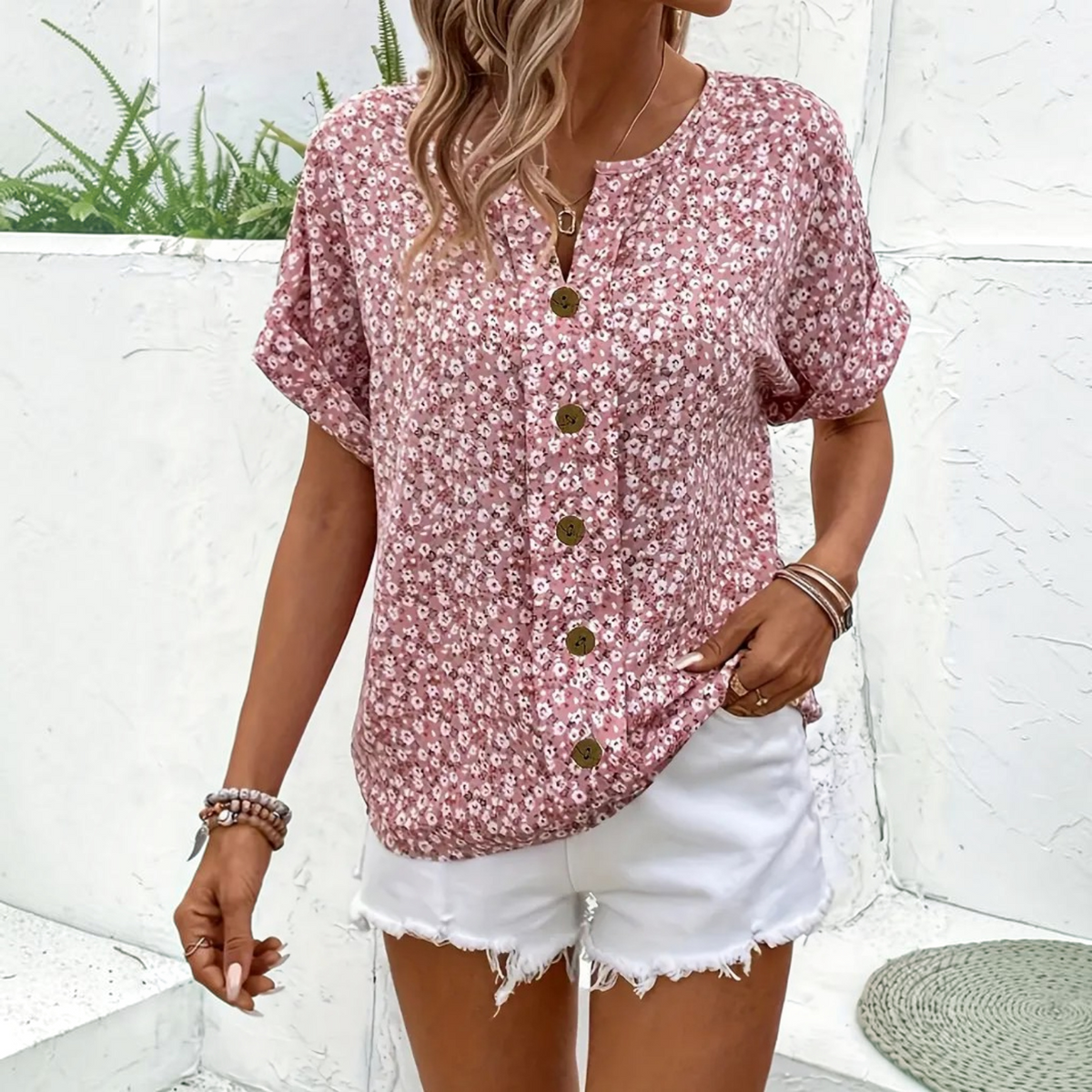 Womens Floral Blouse with Button Front and Lightweight Fabric, Loose Fit