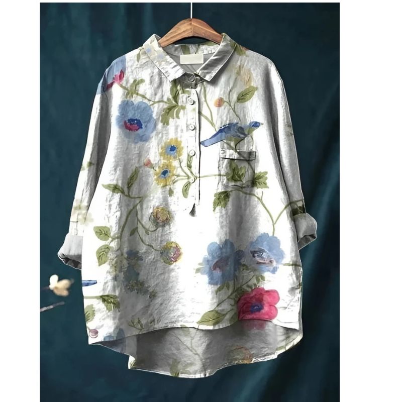 Womens Floral Blouse with Breathable Woven Fabric and Relaxed Fit, Long Sleeve