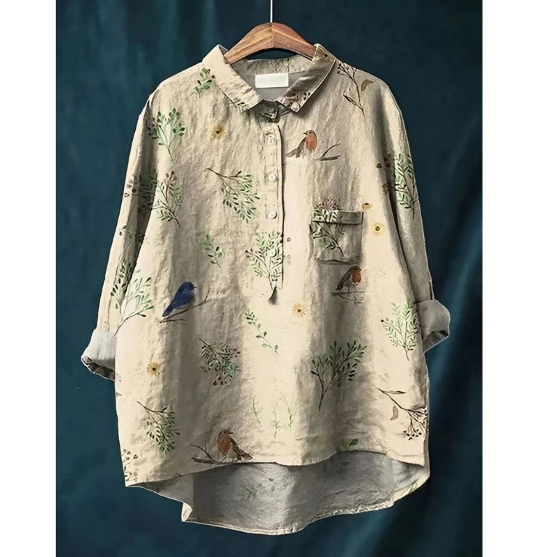 Womens Floral Blouse with Breathable Woven Fabric and Relaxed Fit, Long Sleeve