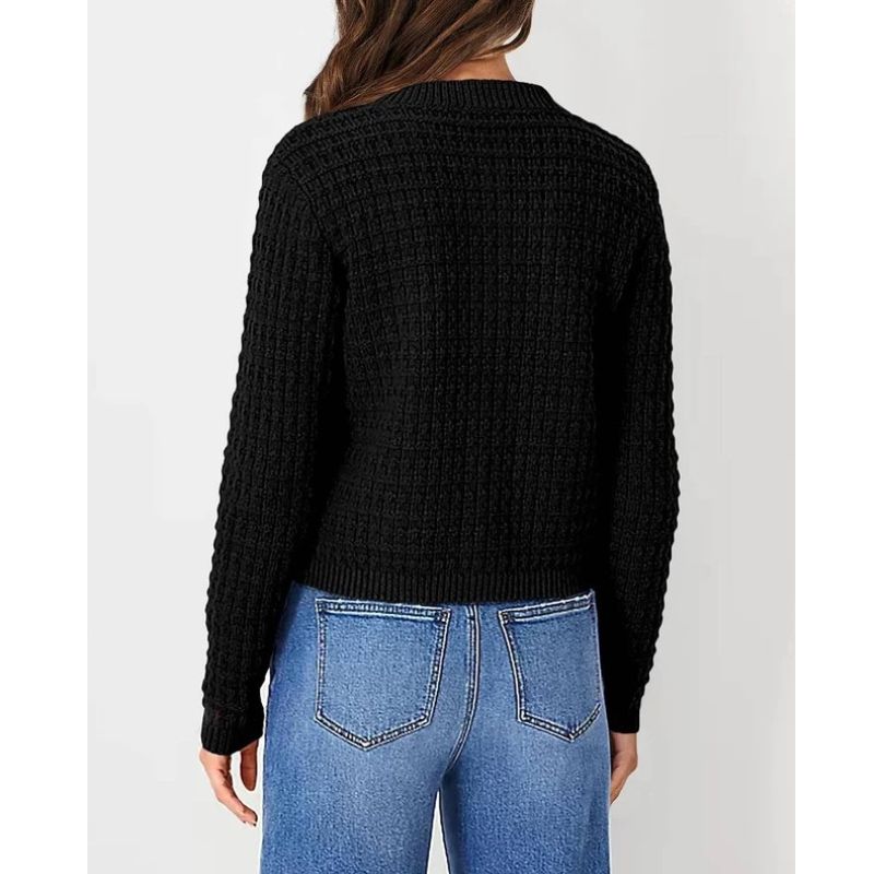Womens Button Front Cardigan with Long Sleeves and Crewneck, Knit Cotton