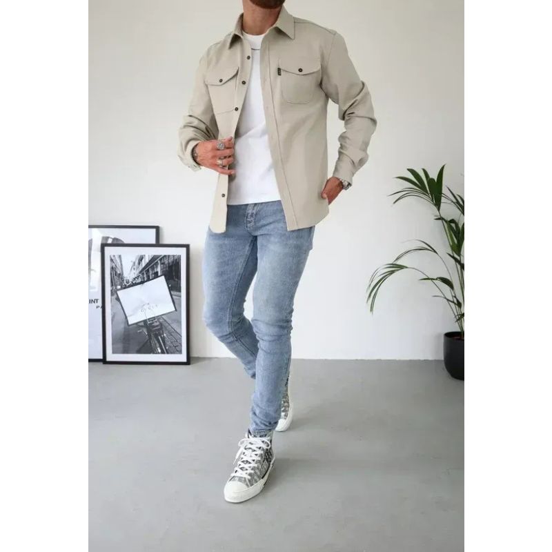 Casual Overshirt with Button Front and Chest Pockets, Modern Relaxed Fit