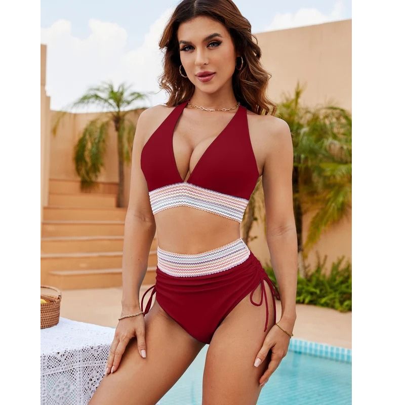Womens High Waisted Swimwear Bottom with Structured Band and Adjustable Side Ties