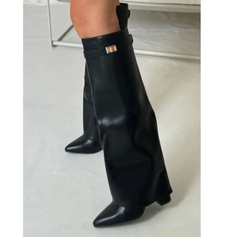 Thigh High Boots with Adjustable Buckle and Block Heel, Cushioned Insole