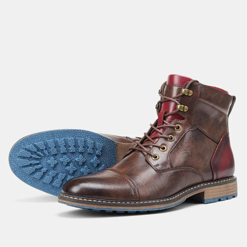 Mens Ankle Boots with Side Zipper and Cushioned Insole, Rubber Traction Sole