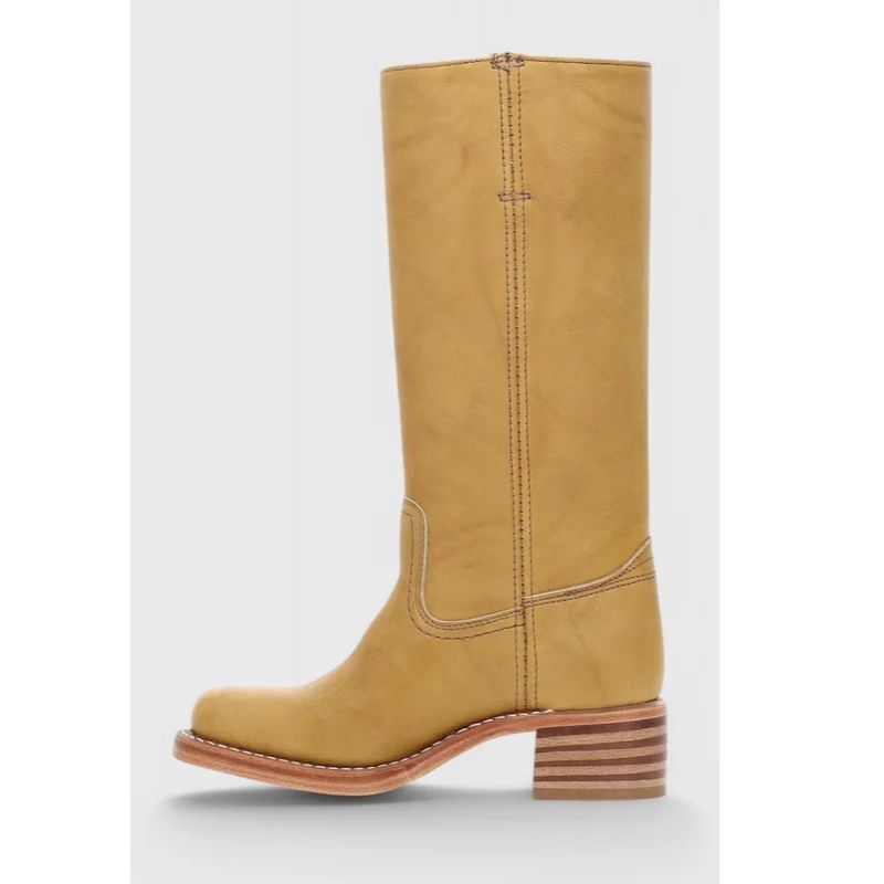 Womens Knee-High Leather Boots with Cushioned Insole and Stacked Heel, Pull-On Fit