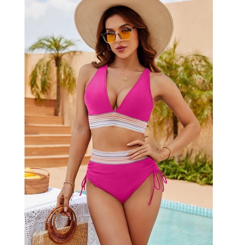Womens High Waisted Swimwear Bottom with Structured Band and Adjustable Side Ties