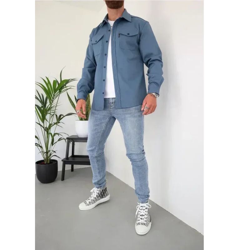 Casual Overshirt with Button Front and Chest Pockets, Modern Relaxed Fit