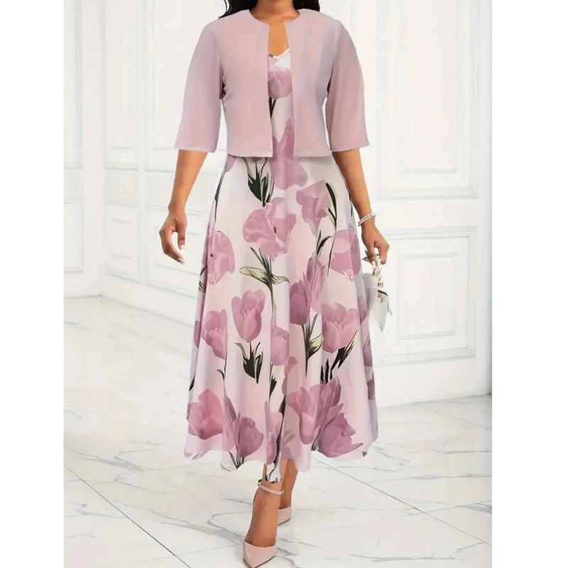 Womens Floral Maxi Dress with Cropped Jacket and Lightweight Breathable Fabric