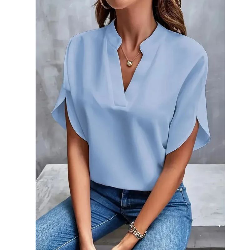 Womens Breathable Blouse with V-Neckline and Cap Sleeves