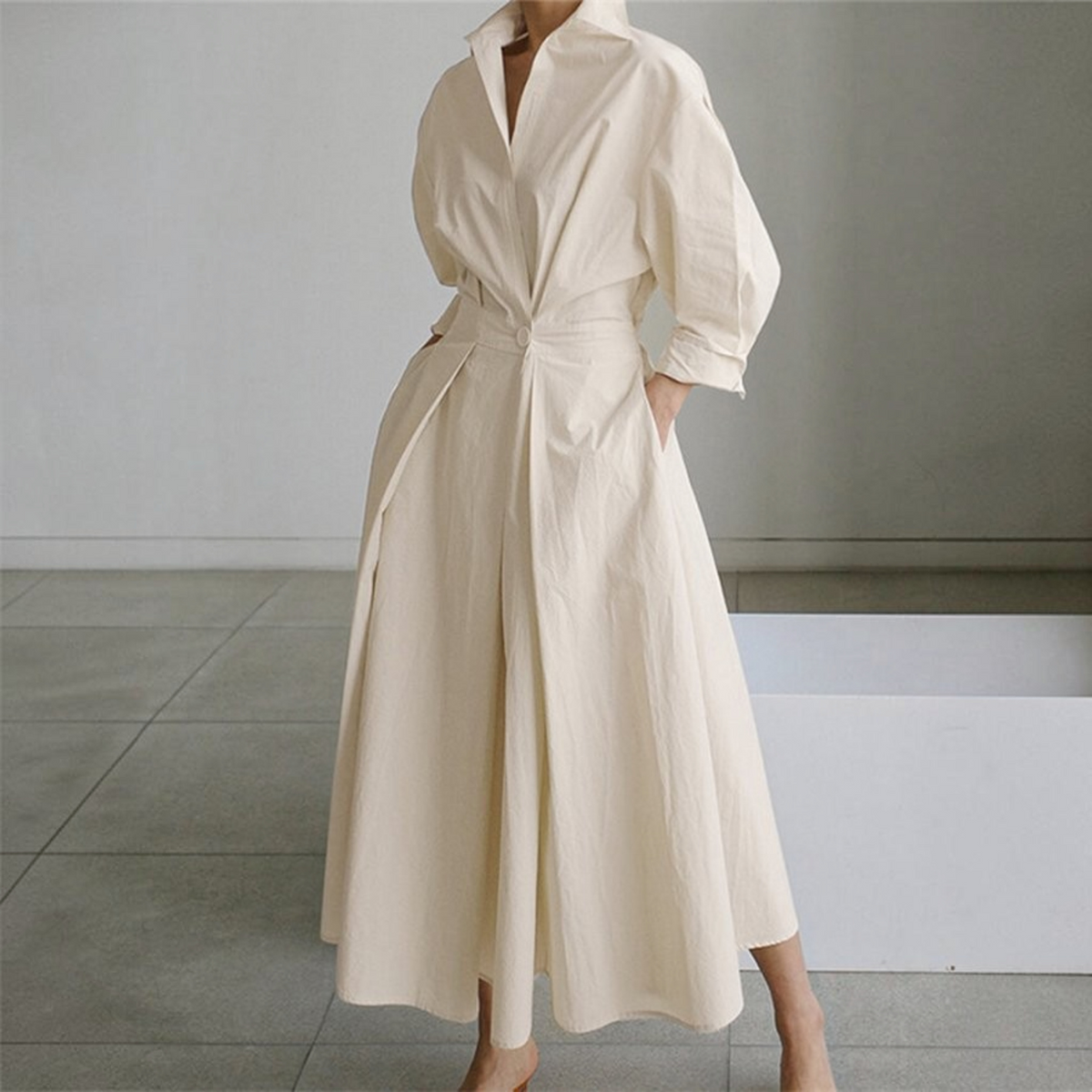 Womens Shirt Dress with Button Front and Adjustable Belt, Tailored Waist