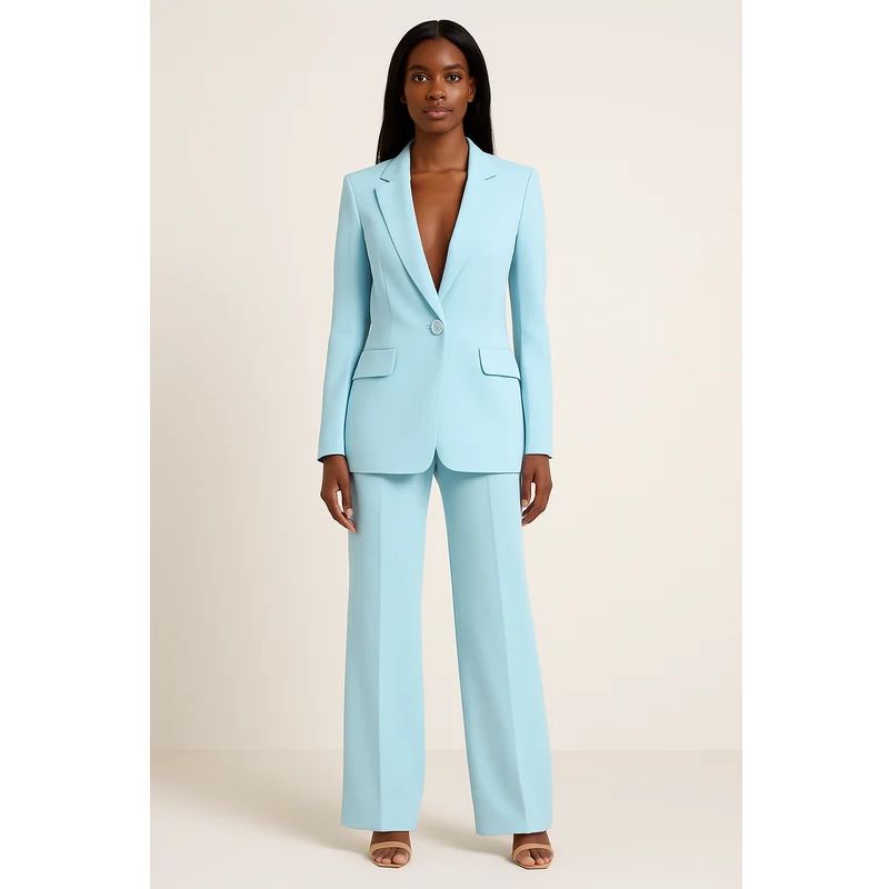 Womens Tailored Suit Set with Longline Blazer and Slim Trousers, Slight Stretch Fabric