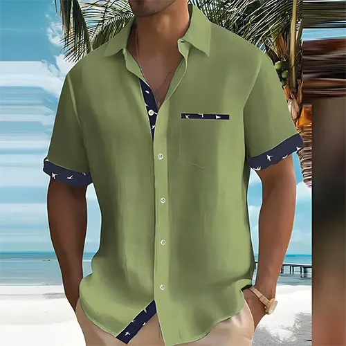 Mens Short Sleeve Shirt with Breathable Cotton Blend and Lightweight