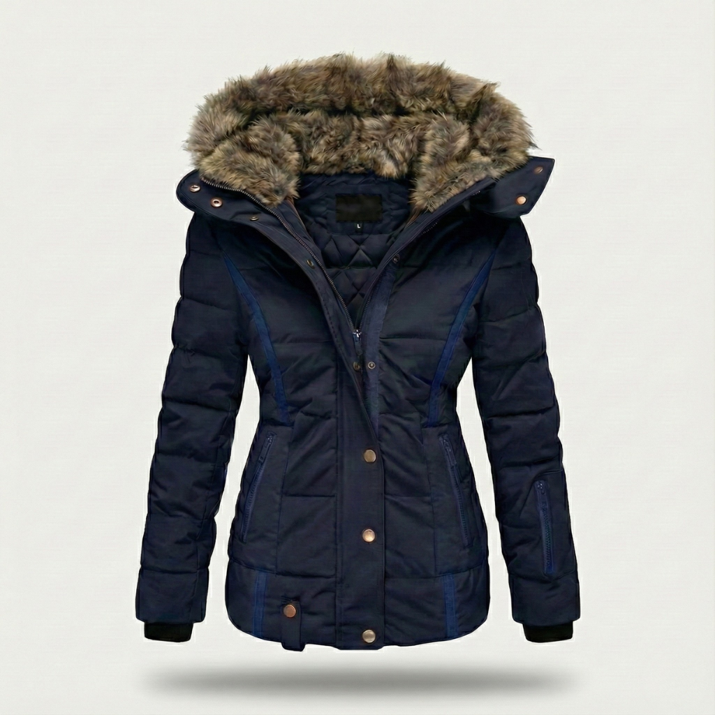 Womens Insulated Puffer Jacket with Faux-Fur Lined Hood and Quilted Fill, Water-Resistant