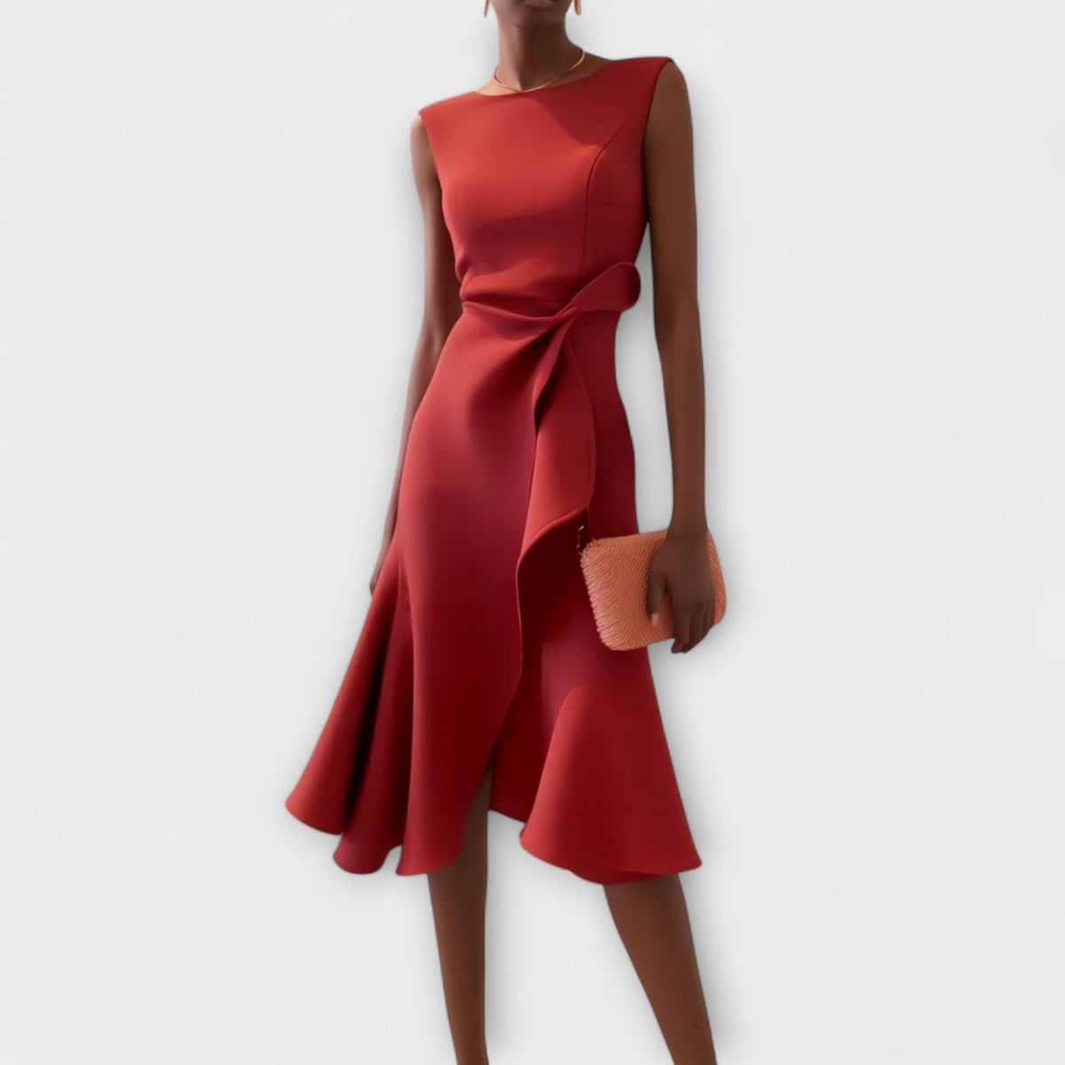 Asymmetric Midi Dress with Draped Detail and Sleeveless Cut, Lightweight Drapey Fabric