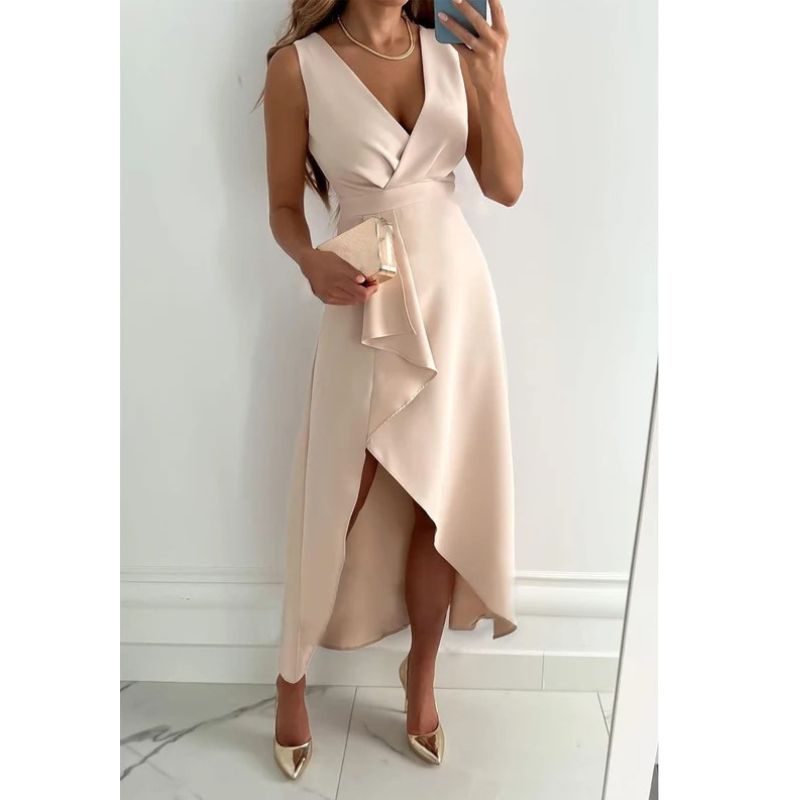 Womens Wrap Dress with Adjustable Tie Waist and V-Neck, Breathable Knit