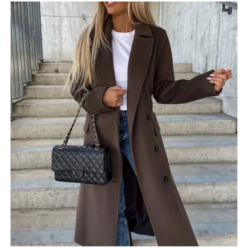Womens Long Trench Coat with Removable Waist Belt and Insulated Lining, Machine Washable