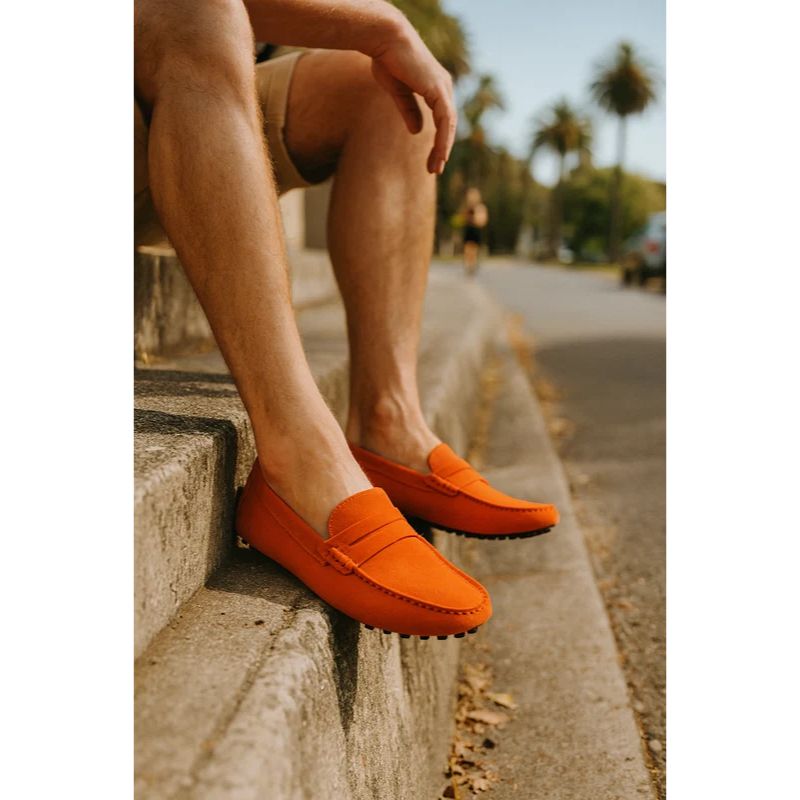 Mens Driving Loafers with Cushioned Footbed and Elastic Gore, Flexible Rubber Tread