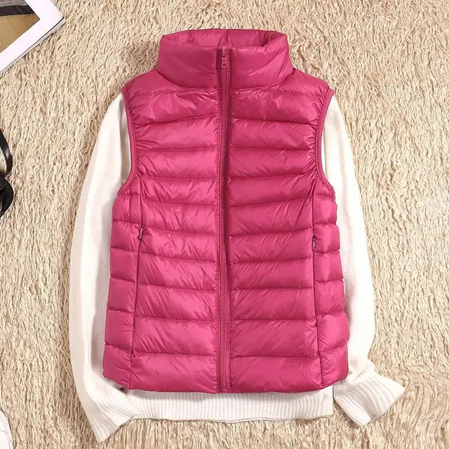 Womens Lightweight Puffer Vest with Full-Length Zip and Quilted Silhouette