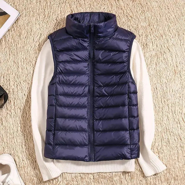Womens Lightweight Puffer Vest with Full-Length Zip and Quilted Silhouette