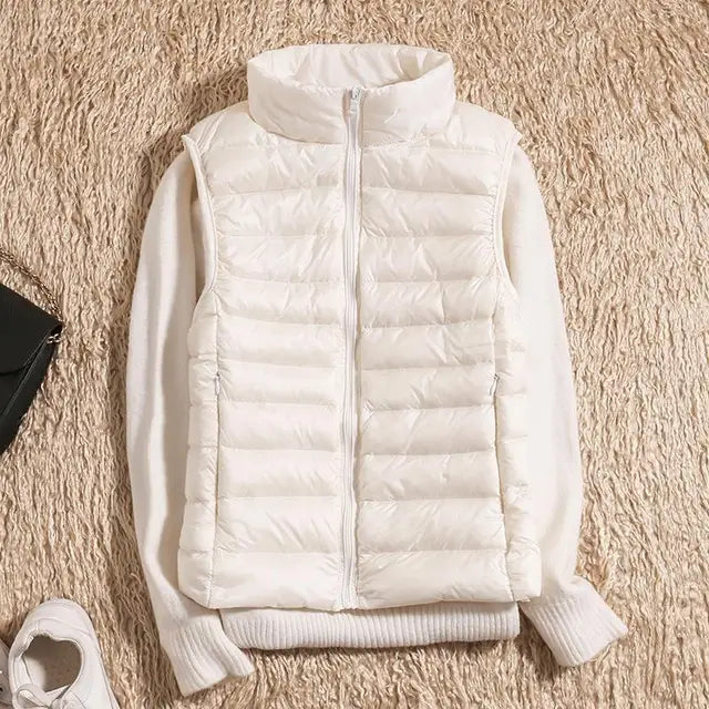 Womens Lightweight Puffer Vest with Full-Length Zip and Quilted Silhouette