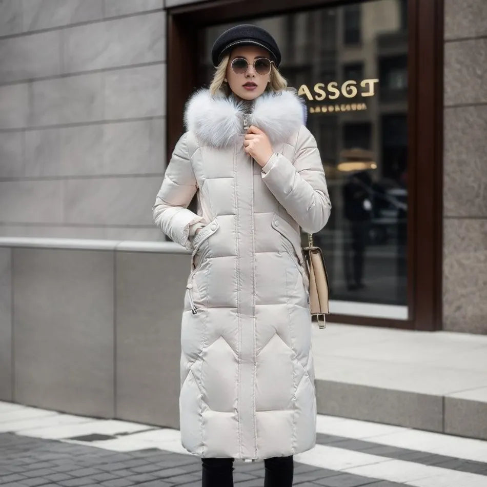 Womens Quilted Winter Coat with Trimmed Hood and Tailored Silhouette, Machine Washable