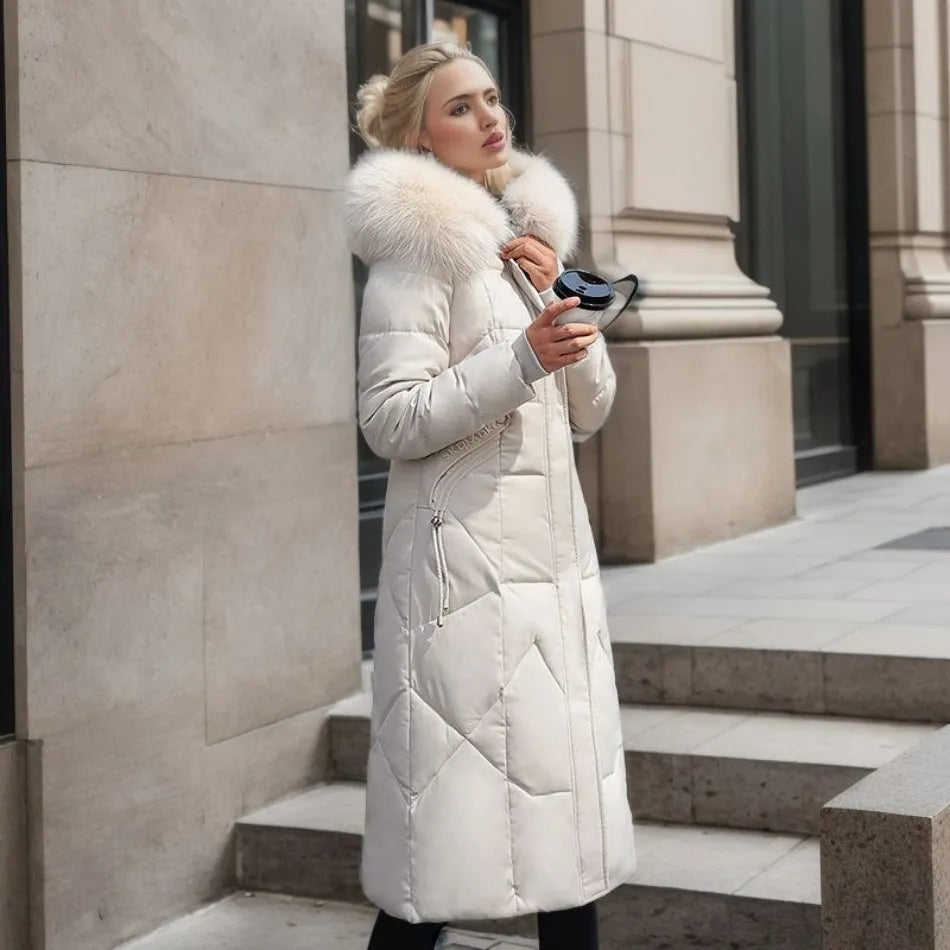 Womens Quilted Winter Coat with Trimmed Hood and Tailored Silhouette, Machine Washable