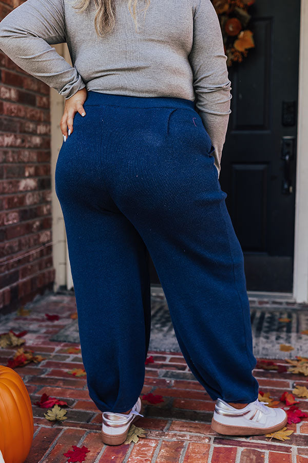 Elastic Waist Knit Pants with Side Pockets and Pleated Hem, Relaxed Fit