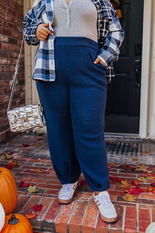 Elastic Waist Knit Pants with Side Pockets and Pleated Hem, Relaxed Fit