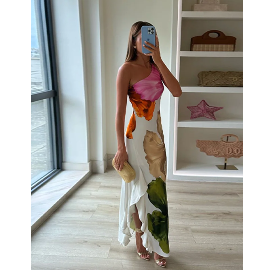 Hannah | Elegant Floral One-Shoulder Maxi Dress - Image 4