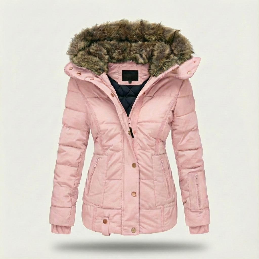 Womens Insulated Puffer Jacket with Faux-Fur Lined Hood and Quilted Fill, Water-Resistant