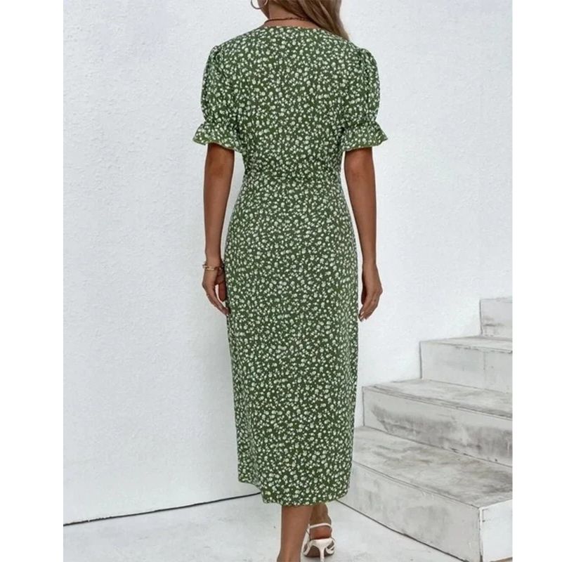 Floral Print Wrap Dress with V-Neck and Adjustable Tie Closure