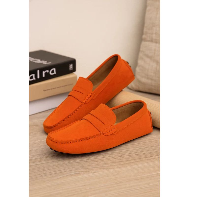 Mens Driving Loafers with Cushioned Footbed and Elastic Gore, Flexible Rubber Tread
