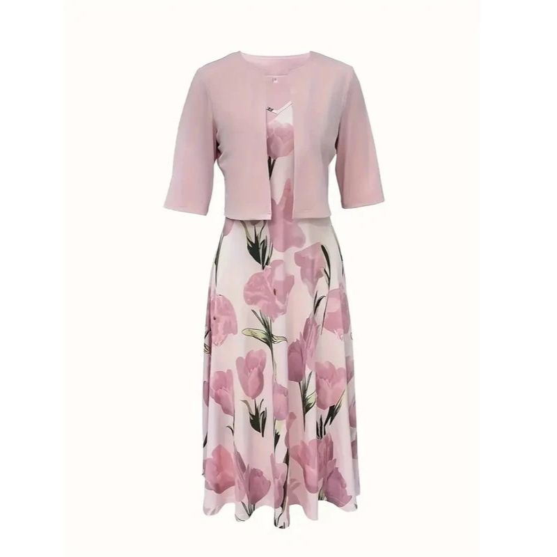 Womens Floral Maxi Dress with Cropped Jacket and Lightweight Breathable Fabric