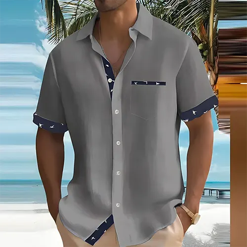 Mens Short Sleeve Shirt with Breathable Cotton Blend and Lightweight