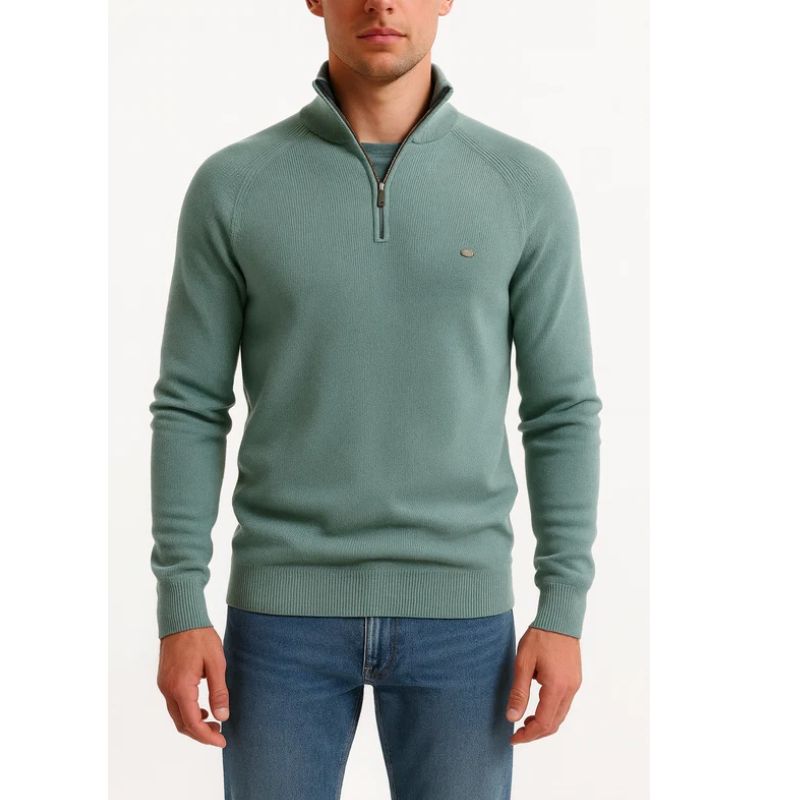 Reborn Styles - Ribbed Knit Quarter-Zip Sweater