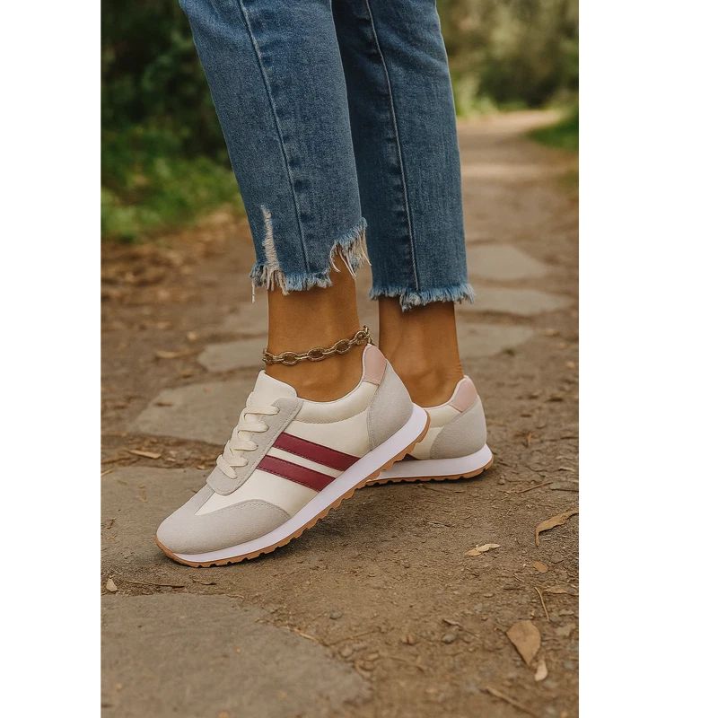 Womens Athletic Running Sneakers with Stripe Detailing and Cushioned Sole