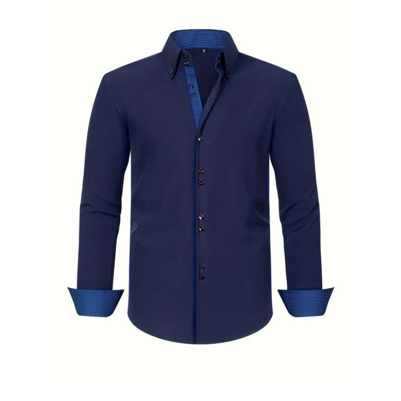 Mens Slim Fit Long Sleeve Dress Shirt with Button Front Collar