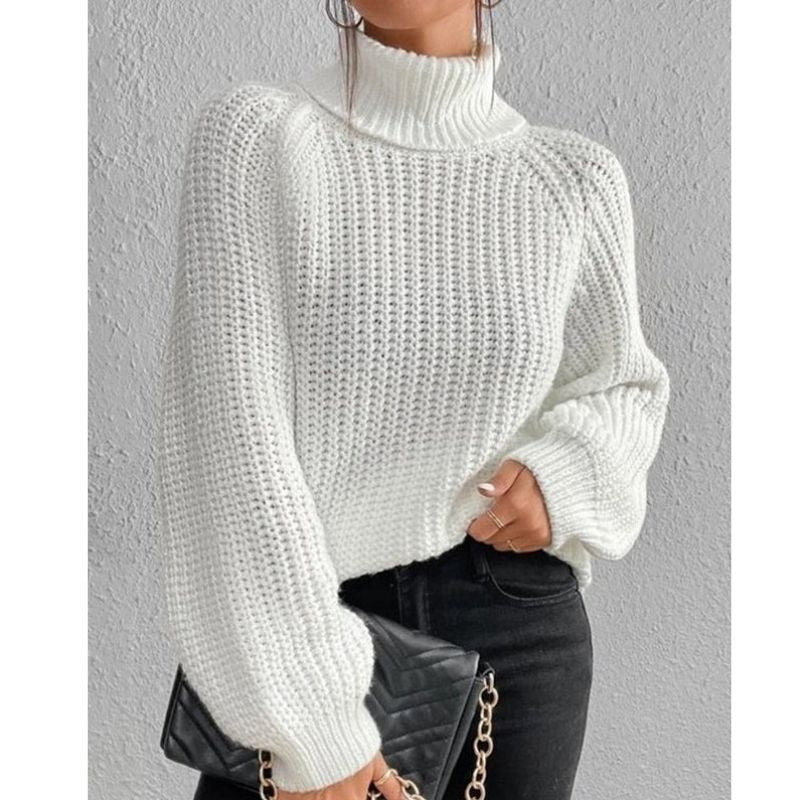 Womens Ribbed Turtleneck Sweater with Foldable Neck and Stretch Fit, Machine Wash