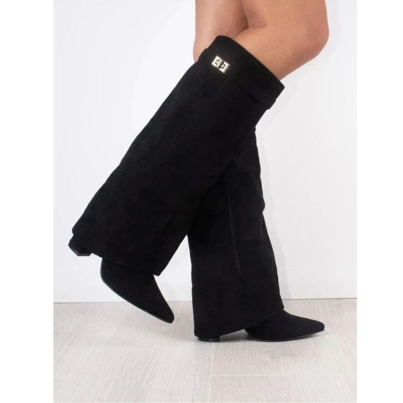 Thigh High Boots with Adjustable Buckle and Block Heel, Cushioned Insole