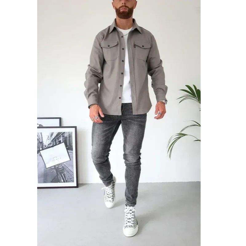 Casual Overshirt with Button Front and Chest Pockets, Modern Relaxed Fit