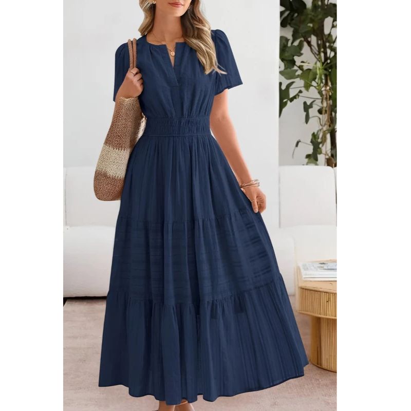 Flowy Midi Dress with Boho Pattern and Cotton Blend, Lined A-Line
