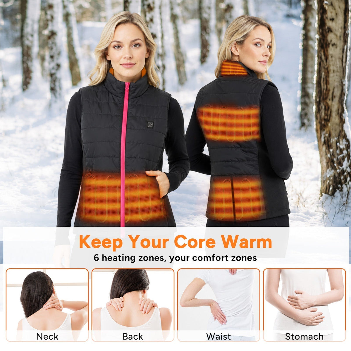 Womens Heated Vest for Full Core Warmth with 6 Zones and 3 Heat Settings