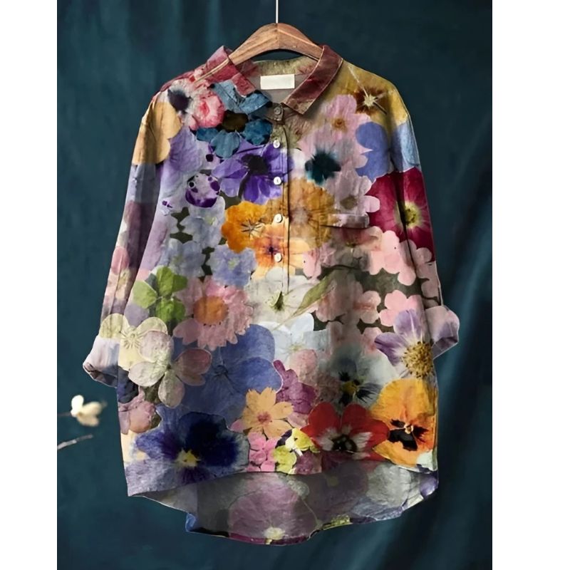 Womens Floral Blouse with Breathable Woven Fabric and Relaxed Fit, Long Sleeve