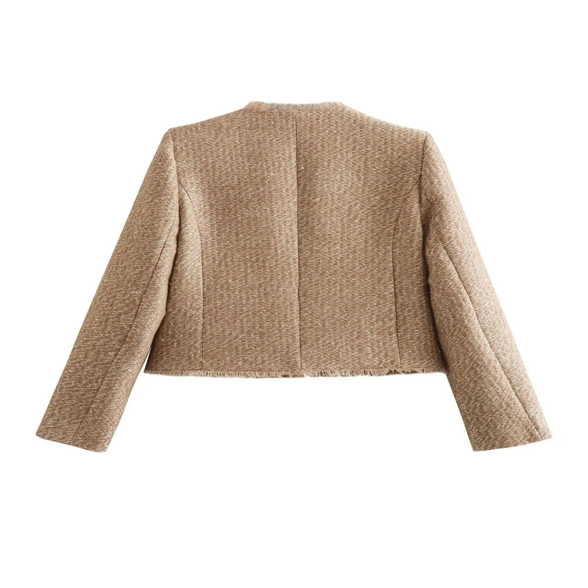 Cropped Tweed Blazer with Button Front and Tailored Fit - Fully Lined