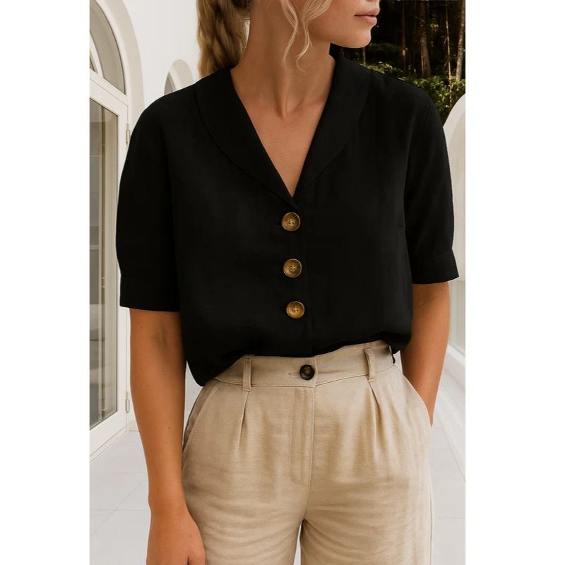 Wrap Neckline Blouse with Lightweight Breathable Fabric and Versatile Styling