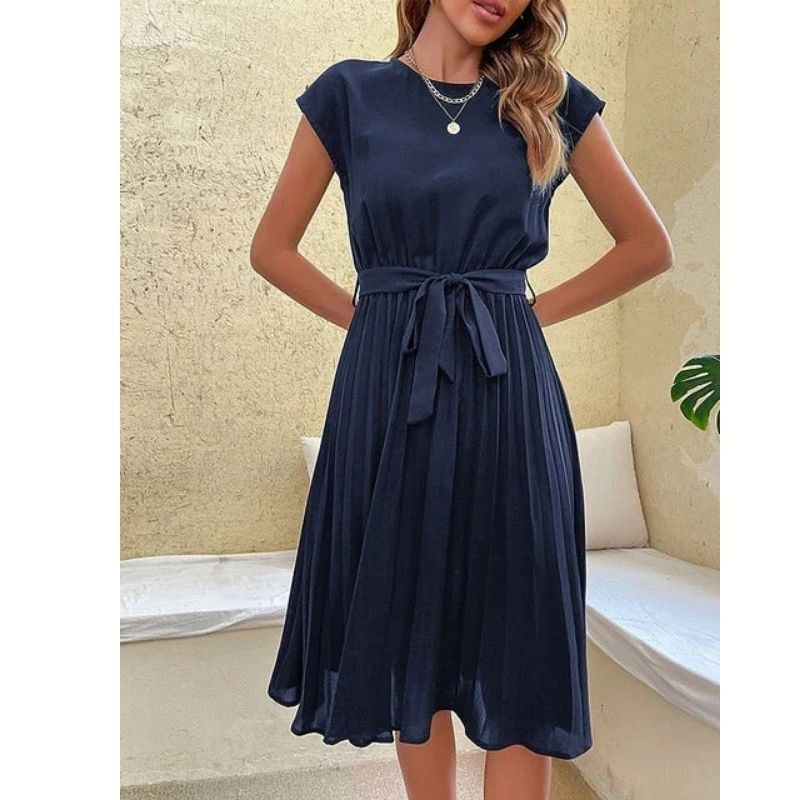 Pleated Midi Dress with Relaxed Fit for Summer Casual Wear