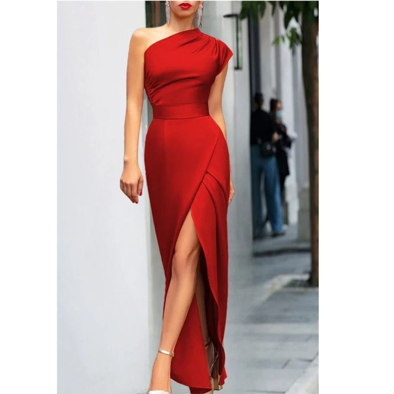One-Shoulder Maxi Dress with Lightweight Draping Fabric, Hand Wash Only