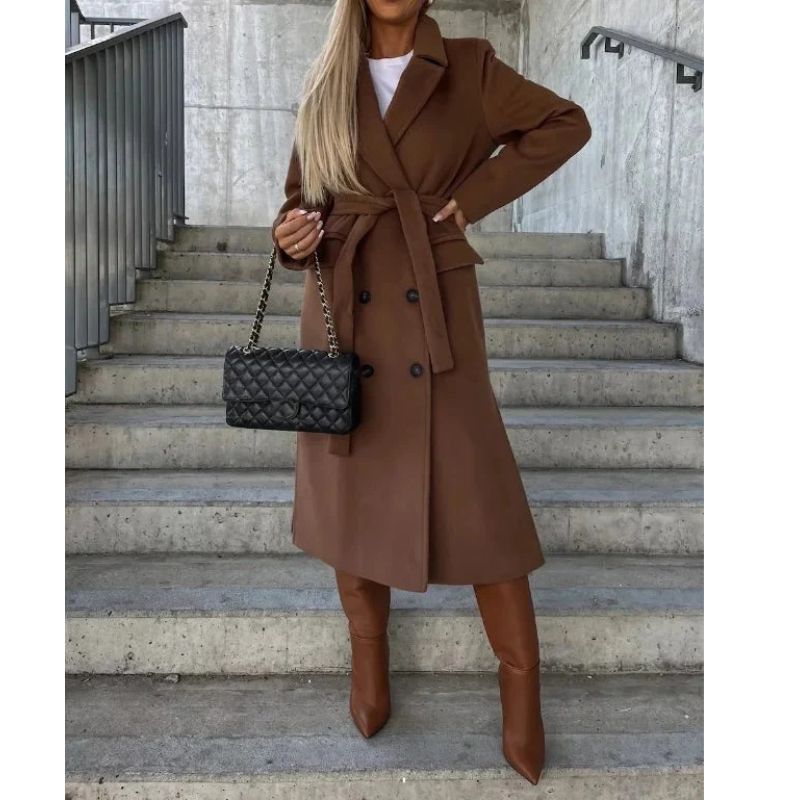 Womens Long Trench Coat with Removable Waist Belt and Insulated Lining, Machine Washable