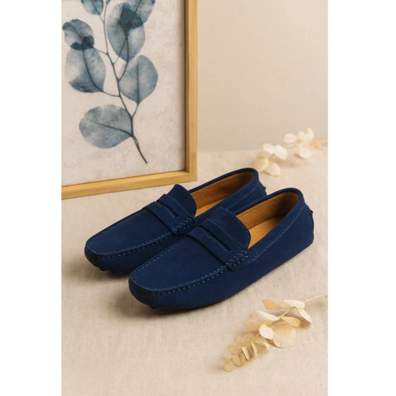 Mens Driving Loafers with Cushioned Footbed and Elastic Gore, Flexible Rubber Tread