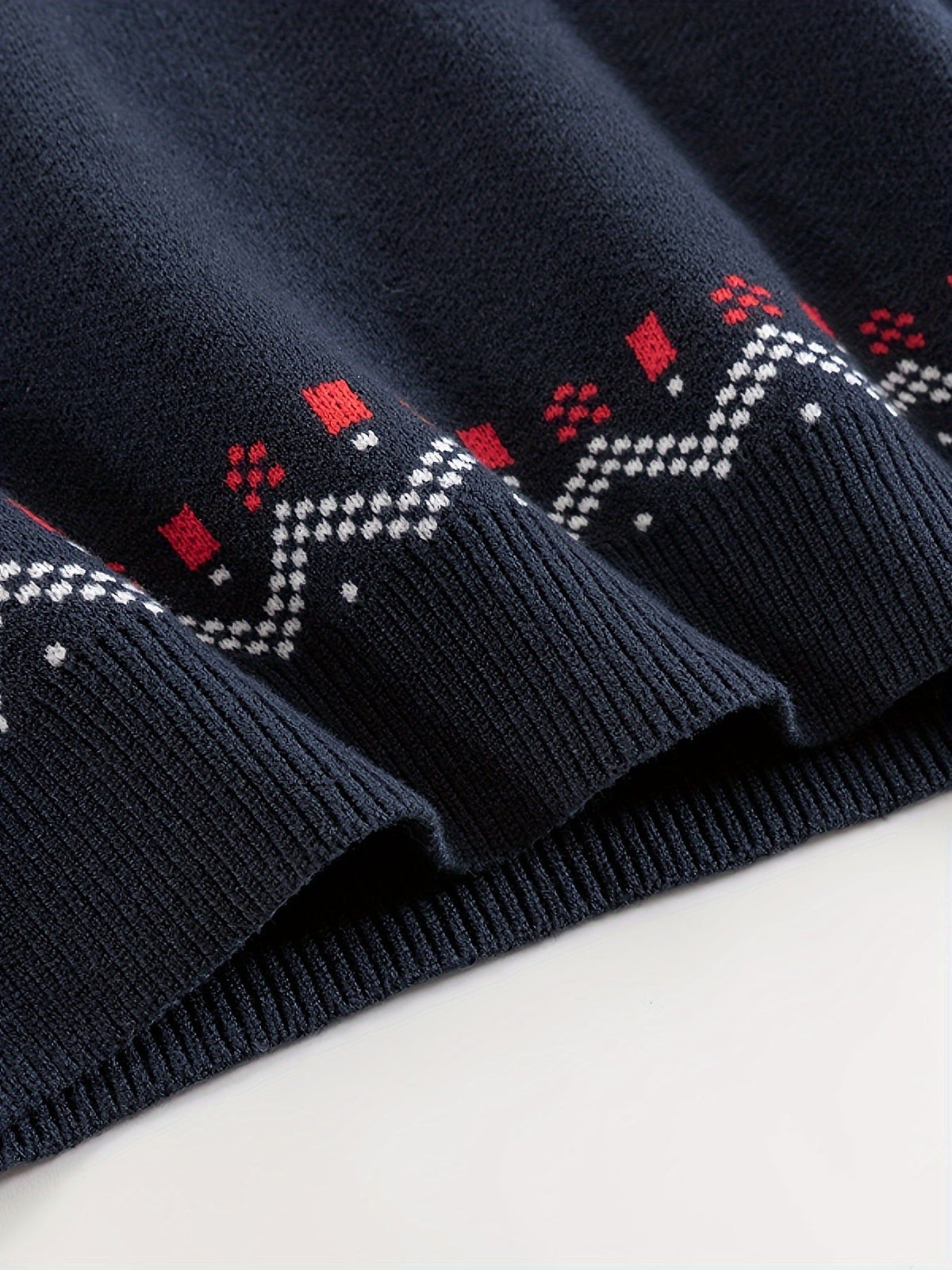 Round Neck Sweater with Snowflake Pattern and Ribbed Cuffs